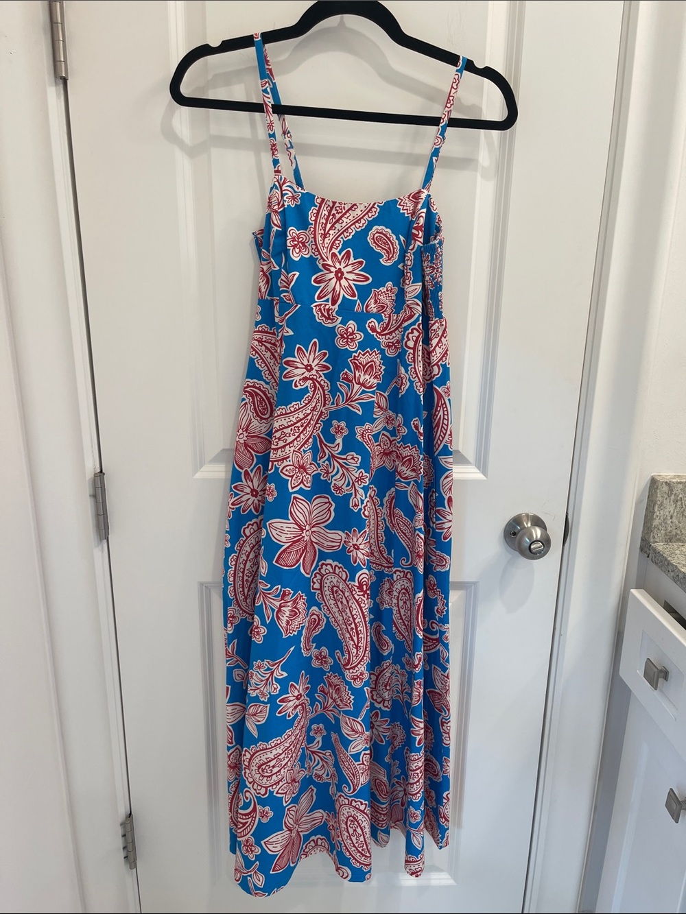 Xirena Bright Blue & Red Paisley Strap Detail Summer Dress